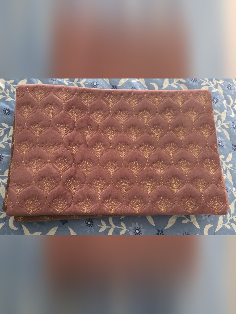 Embroidered Quilted Pillowcases/Cushion Covers in Dusty Rose with Gold Stitching